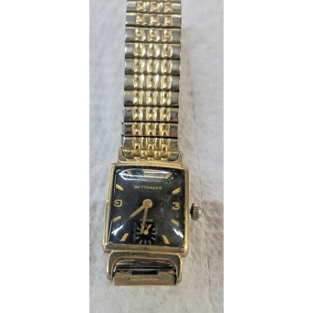 Vintage Wittnauer Revue Black Dial 10K GF Bezel Manual Wind parts only